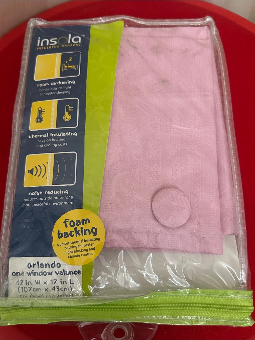 Isola Pink Foam-Backed Window Valance with Button Accent
